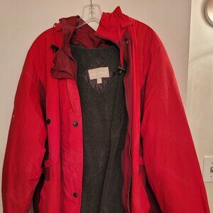 Woman Within Women’s Plus 26/28 (2X) Red Microfiber Parka Coat Zip Front Hooded